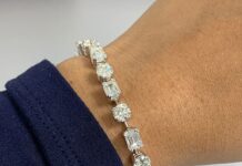 Emerald Cut & Round Diamond Tennis Bracelet (17.90 ct Diamonds) in Platinum